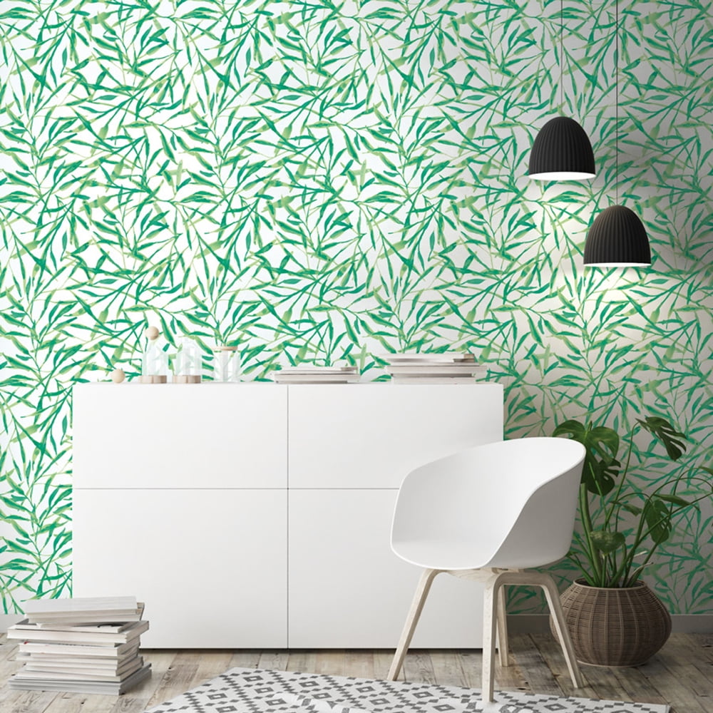 Tempaper Watercolor Leaves Jade Peel and Stick Wallpaper, 20.5" x 16.5'