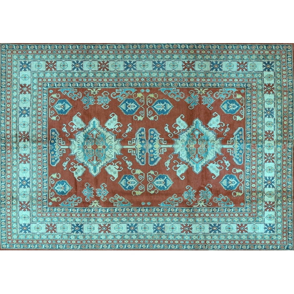 Ahgly Company Indoor Rectangle Geometric Light Blue Traditional Area Rugs, 8' x 10'