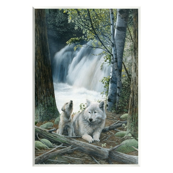 Stupell Industries Wolves by Forest Waterfall Animals & Insects Painting Unframed Art Print Wall Art, 10 x 15