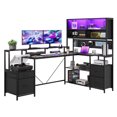 thumbnail image 4 of Sioweci L Shaped Gaming Desk with Drawers, Hutch, Led Lights | Computer Corner Desk with File Drawer, Storage Shelves for Home Office, Gaming Two Person Desk with Power Outlet, Black, 4 of 9