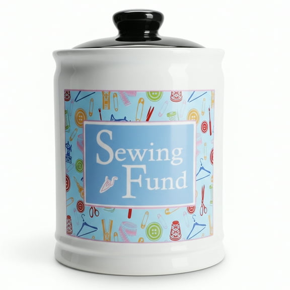 Cottage Creek Sewing Fund Piggy Bank, Ceramic, 6", Multicolored Sewing Supplies Jar