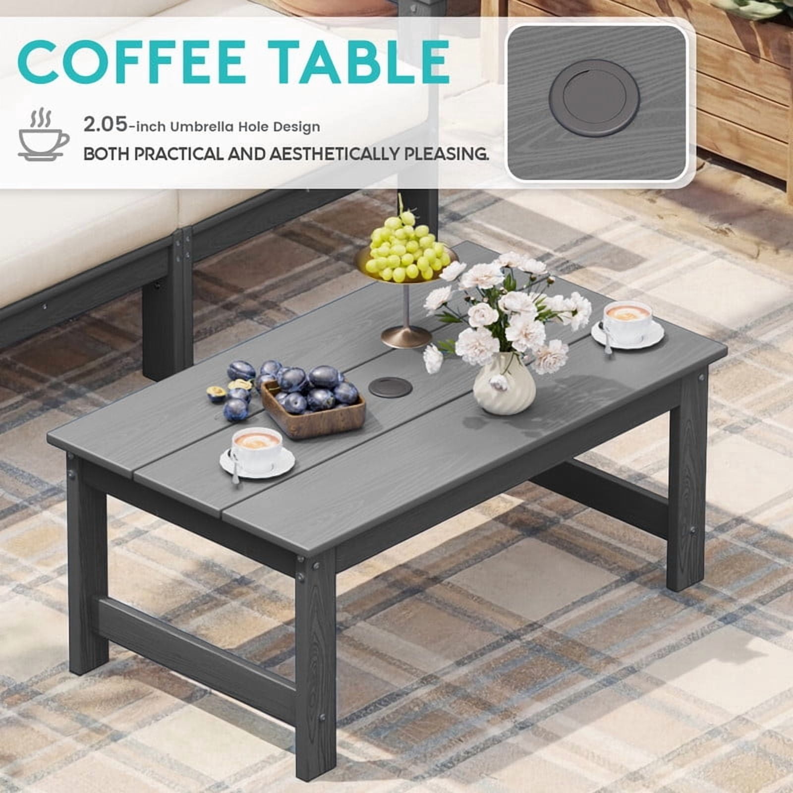 FUNDAZE Oversize 5 Pieces Patio Furniture Sets, Waterproof HDPE Frame Outdoor Conversation Sets Perfect for Patio, Poolside & Backyard, Grey Frame with Khaki Cushion