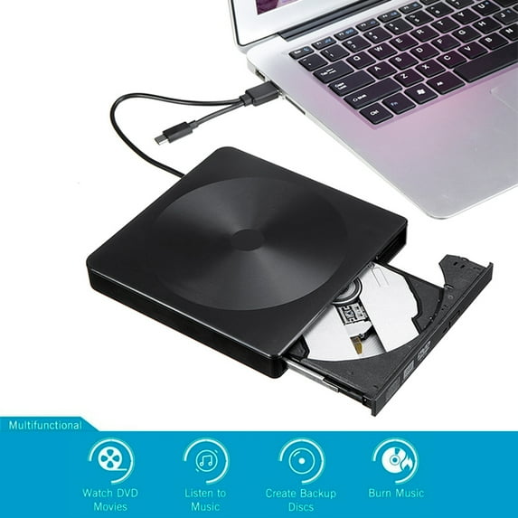 External DVD Drive for Laptop, Portable High-Speed USB-C&USB 3.0 CD Burner/DVD Reader Writer for PC Desktops, Compatible with Windows/Mac OSX/Linux