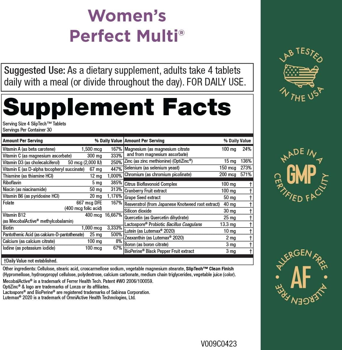 Purity Products Women’s Perfect Multi Balanced Multivitamin - Supports Urinary Tract Health, Immune, Bone + Muscle, Hair, Skin, Nails, an Elite Probiotic for Digestive Health + More - 120 Tablets