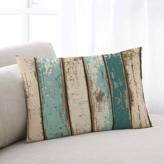 Green Brown Wooden Throw Pillow Cover Case, Couch Sofa Bed Pillowcase, Soft Decorative Lumbar Pillow Protector, Rustic Retro Shabby Vertical Planks 16x24Inch Reversible Pillow Shams with Zipper