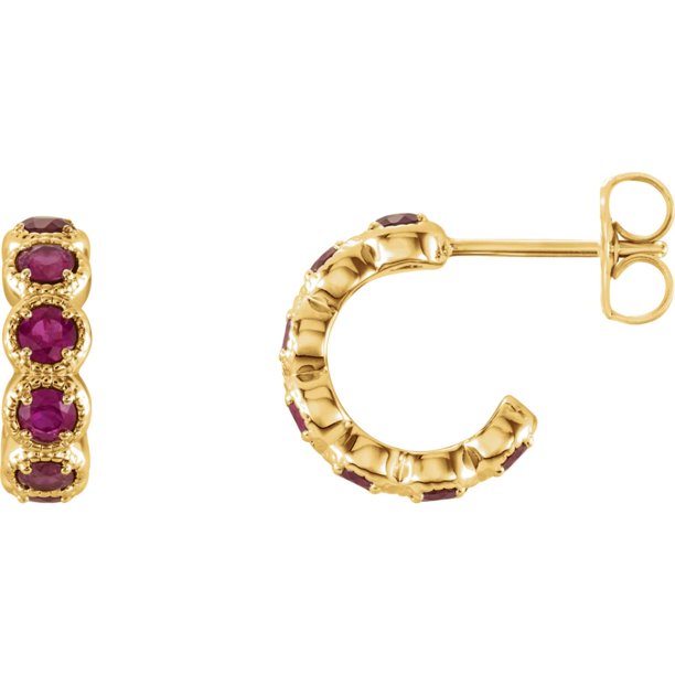 Diamond2Deal - 14K Yellow Gold Created Ruby Hoop Earrings for Womens