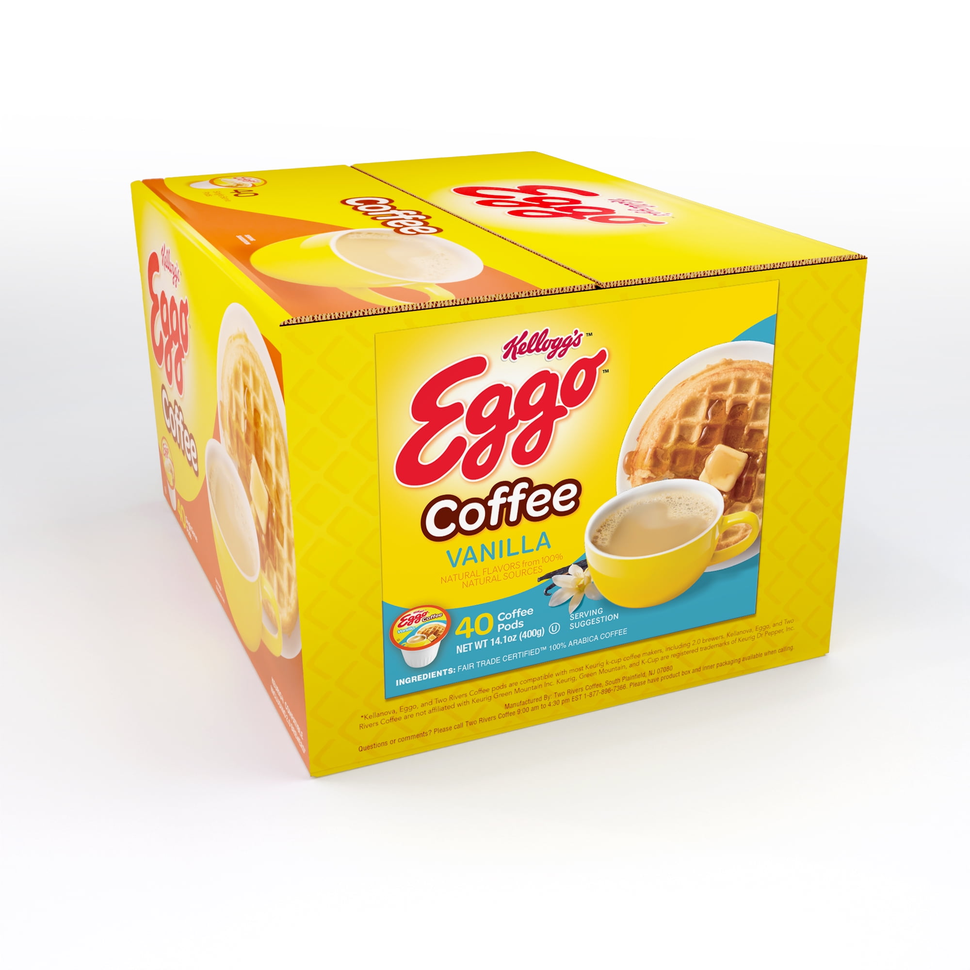 Eggo Beverages Vanilla Waffle Flavored Coffee Pods, Fair Trade, 40 Count