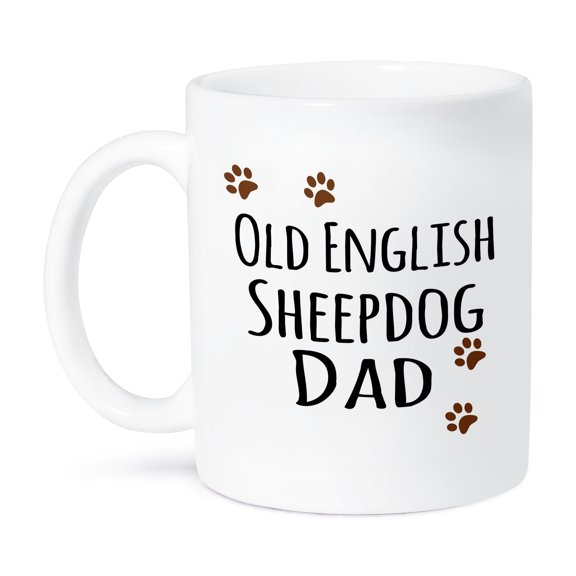 3dRose, Old English Sheepdog Dad - Sheep Dog - Doggie by breed - brown paw prints doggy lover pet owner love, 15oz Mug