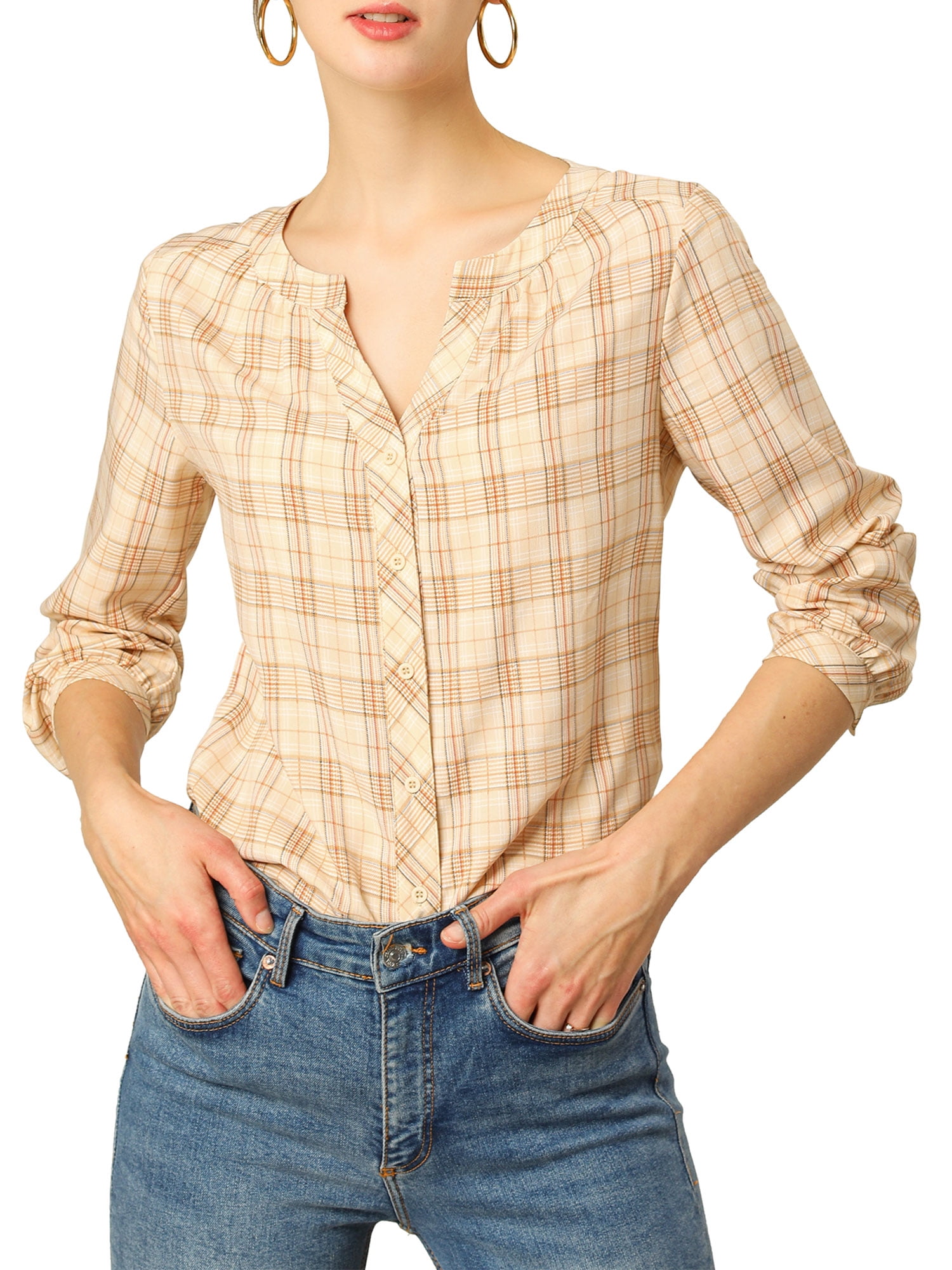 Unique Bargains Women's Plaid Long 