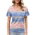 thumbnail image 2 of Puntoco Blusas cortas de liquidación para mujer, blusa informal de manga corta con cuello en V y estampado para mujer, 2 of 5