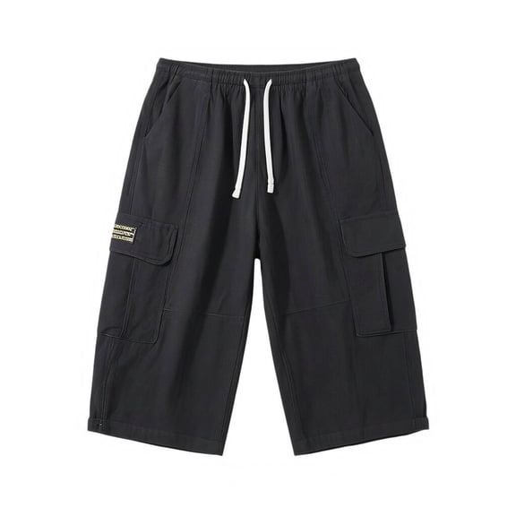 Gym Cargo Shorts Men Solid Color Drawstring Casual Capri Pants Pocket Outdoor Trousers Hiking Work Elastic Waist Workout Shorts Men