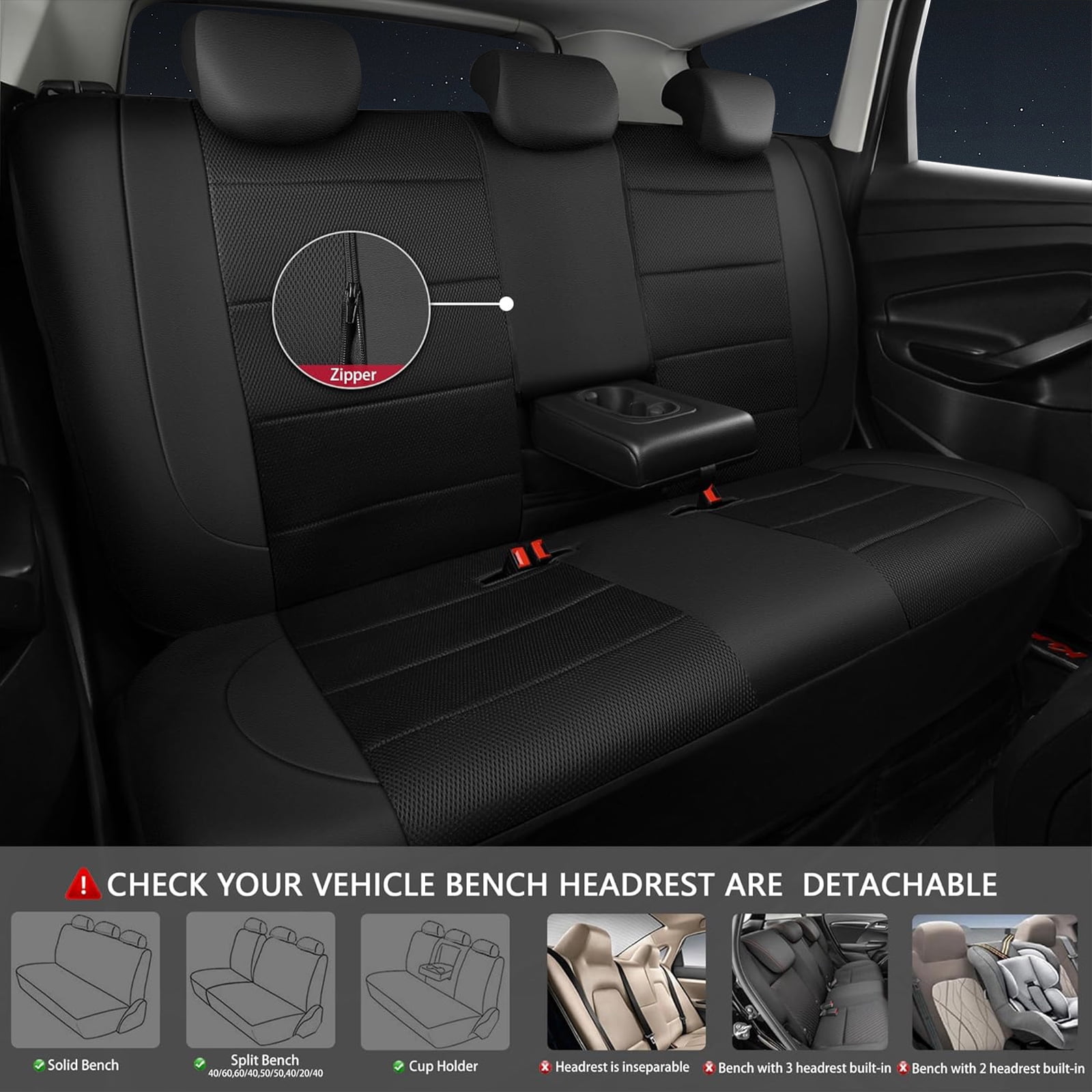 CAR GRAND Leather car seat covers air mesh breathable universal fit airbag compatible car, SUV, truck and van