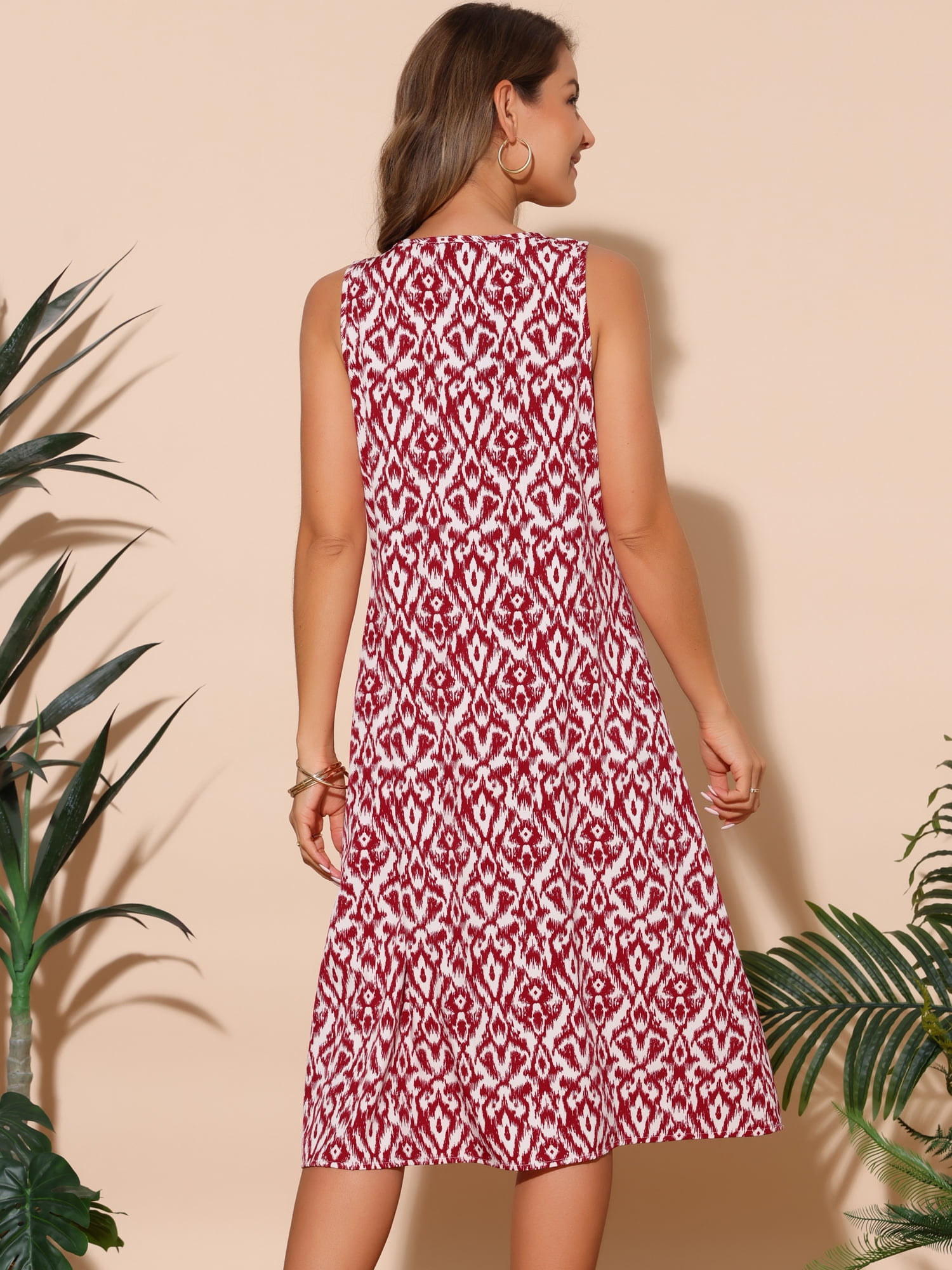 DARING DIVA Sleeveless Crewneck Print Midi Tank Dress S Red