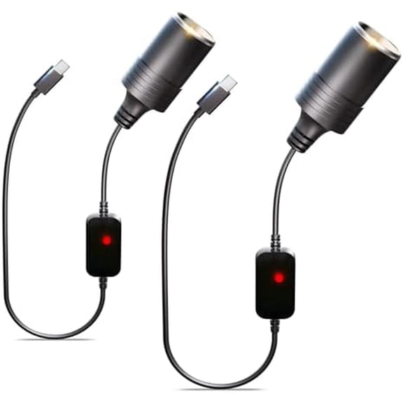 USB C to 12V Cigarette Lighter Adapter (PD3.0) – Type C Male to Socket Female Cable, 2 Pack, for Dash Cam, Power Bank, GPS, Car LED Light Strips