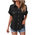 thumbnail image 3 of STETMN Women's Cotton Gauze Blouse Casual Roll Short Sleeve Shirt Collared Button Down Shirts with Pockets for Officewear, 3 of 6