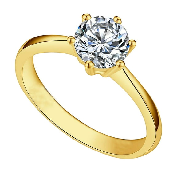 Bonjour Jewelers 18K Yellow Gold 3ct Created White Sapphire Round Engagement Wedding Ring Plated Size 4