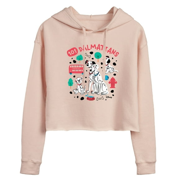 Disney - 101 Dalmatians Animated - Collage of Dalmatian Family - Juniors Cropped Pullover Hoodie