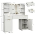 thumbnail image 6 of GIKPAL Fluted Makeup Vanity Table with Mirror and Lights, Modern Vanity Desk with Glass Top, 3 Drawers, 2 Large Cabinets & Charging Station, White Vanity Set for Bedroom, Women & Girls, 6 of 12
