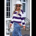 thumbnail image 4 of Suéter A Rayas para Mujer, Sudadera de Larga con Cuello Redondo y Bloques de Color, Estilo Preppy Y2K. Púrpura L, 4 of 10