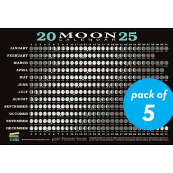 2025 Moon Calendar Card (5 Pack): Lunar Phases, Eclipses, and More!, (Hardcover)