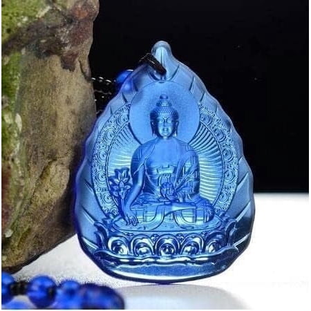 Crystal Glazed Amulet,White Tara Manjushri Buddha Crystal Pendant Buddha Amulet Gemstones Necklace(Yakushi Buddha,Chain 65cm)