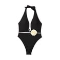 thumbnail image 2 of Traje de baño para mujer, bikini sin mangas con escote en V profundo para playa, viajes, piscina M, 2 of 8