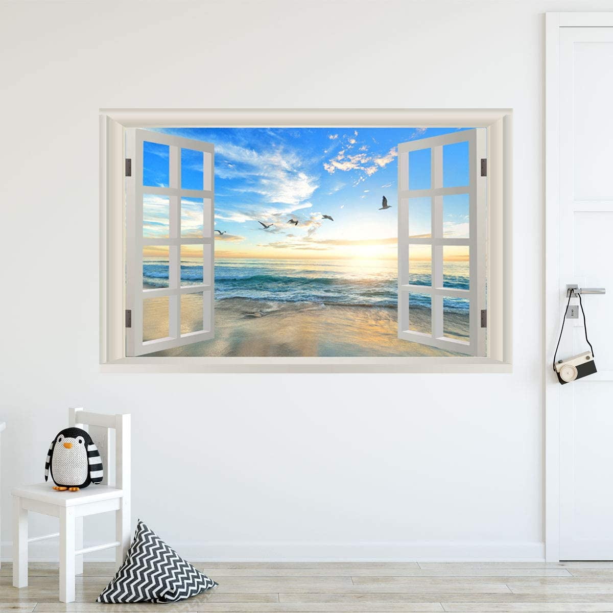 Sunset Beach Window Mural Beach Wall Decal Ocean View Seascape Sticker