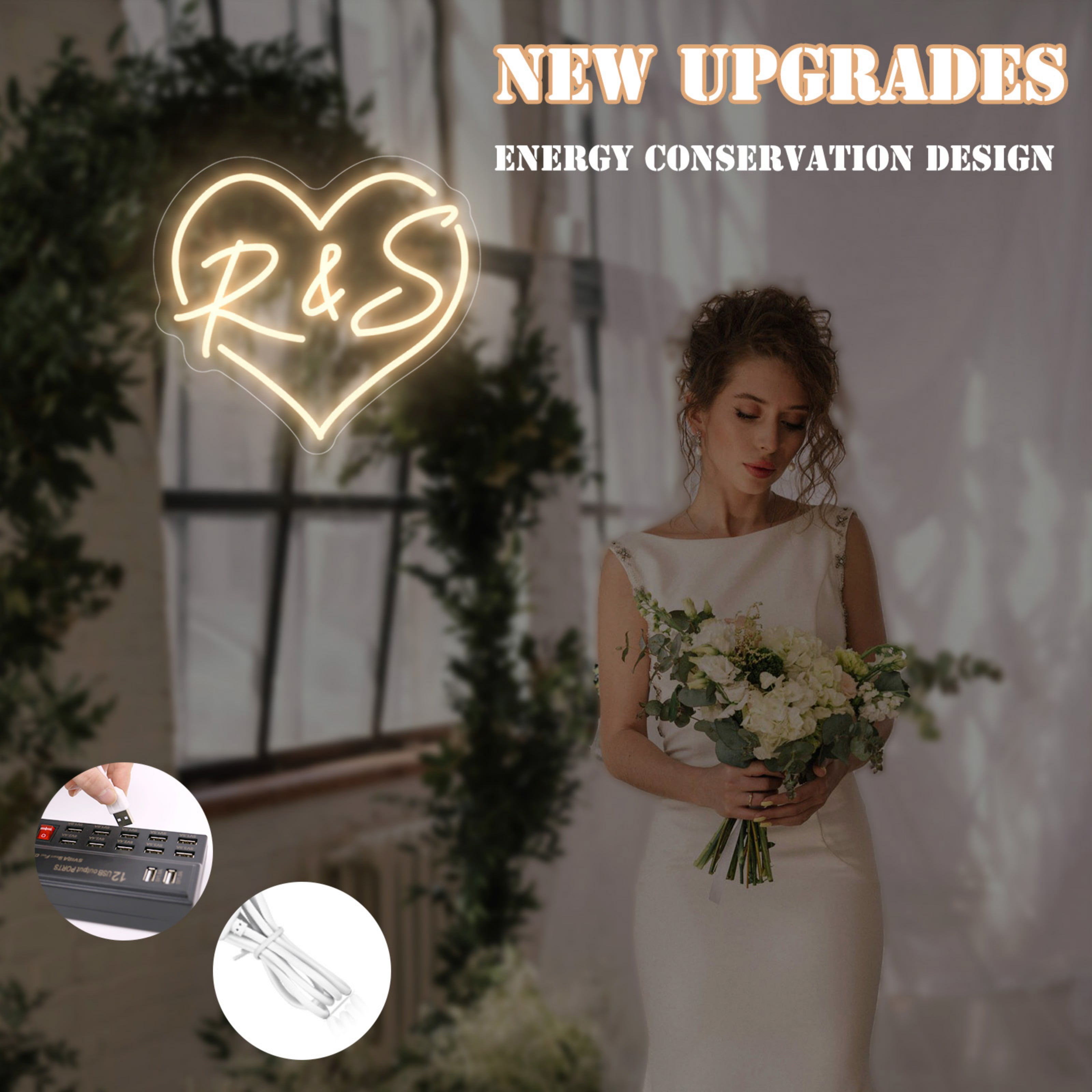 UPONRAY Heart Shaped Custom Neon Signs with &, Usb Powered with Adjustable Brightness Wall Decor for Gifts, Dark Blue, 12 inch