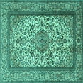 thumbnail image 1 of Ahgly Company Machine Washable Indoor Square Medallion Turquoise Blue Traditional Area Rugs, 7' Square, 1 of 4