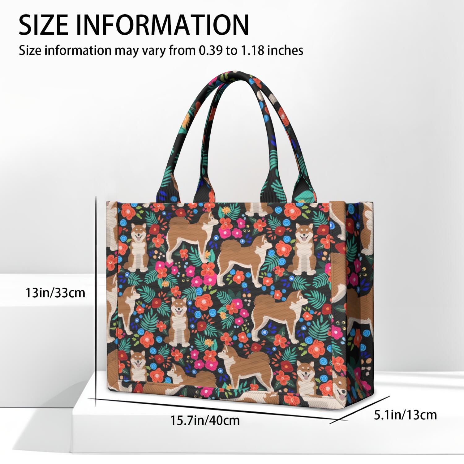 Large Capacity Tote Bag,Shiba Inu Dog and Flower Floral Handbag Fashion Luxury Tote Bag,15.7"x13"x 5.1" Inches,Laptop Compatible