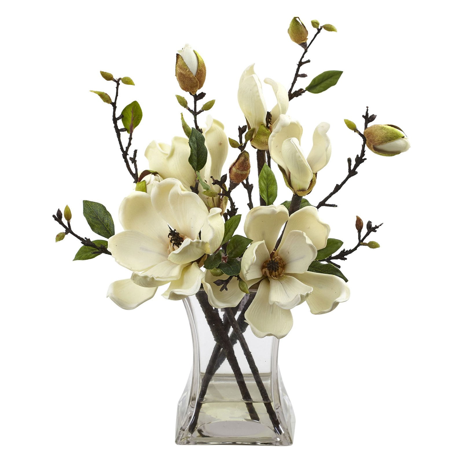 Nearly Natural 4794 Magnolia Candelabrum Silk Flower Arrangement White 