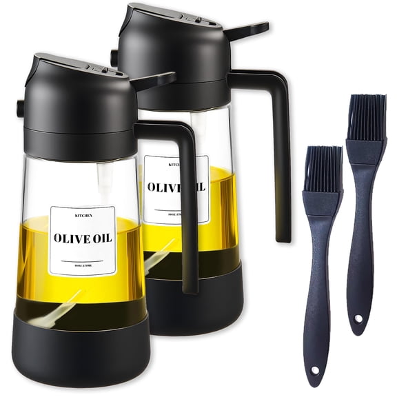 Greenpod Oil Dipenser Bottle with Silicone Bottom, 2 in 1 Olive Oil Sprayer and Dispenser, Oil Spray Bottle 500ML/ 17OZ for Cooking, Kitchen, BBQ, Air Fryer, Salad, Baking(2PC Black)