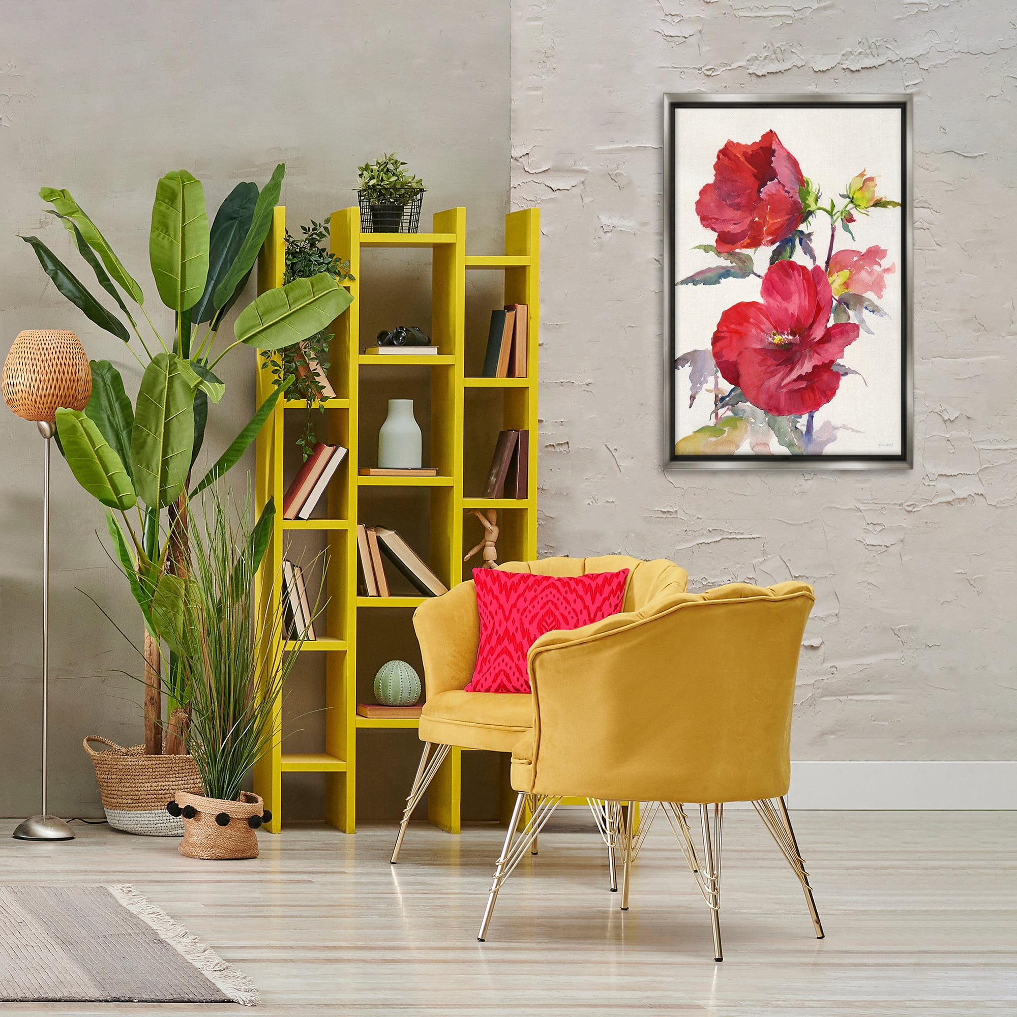 Stupell Industries Two Red Poppies Botanical & Floral Painting Gray Floater Framed Art Print Wall Art, 21 x 31