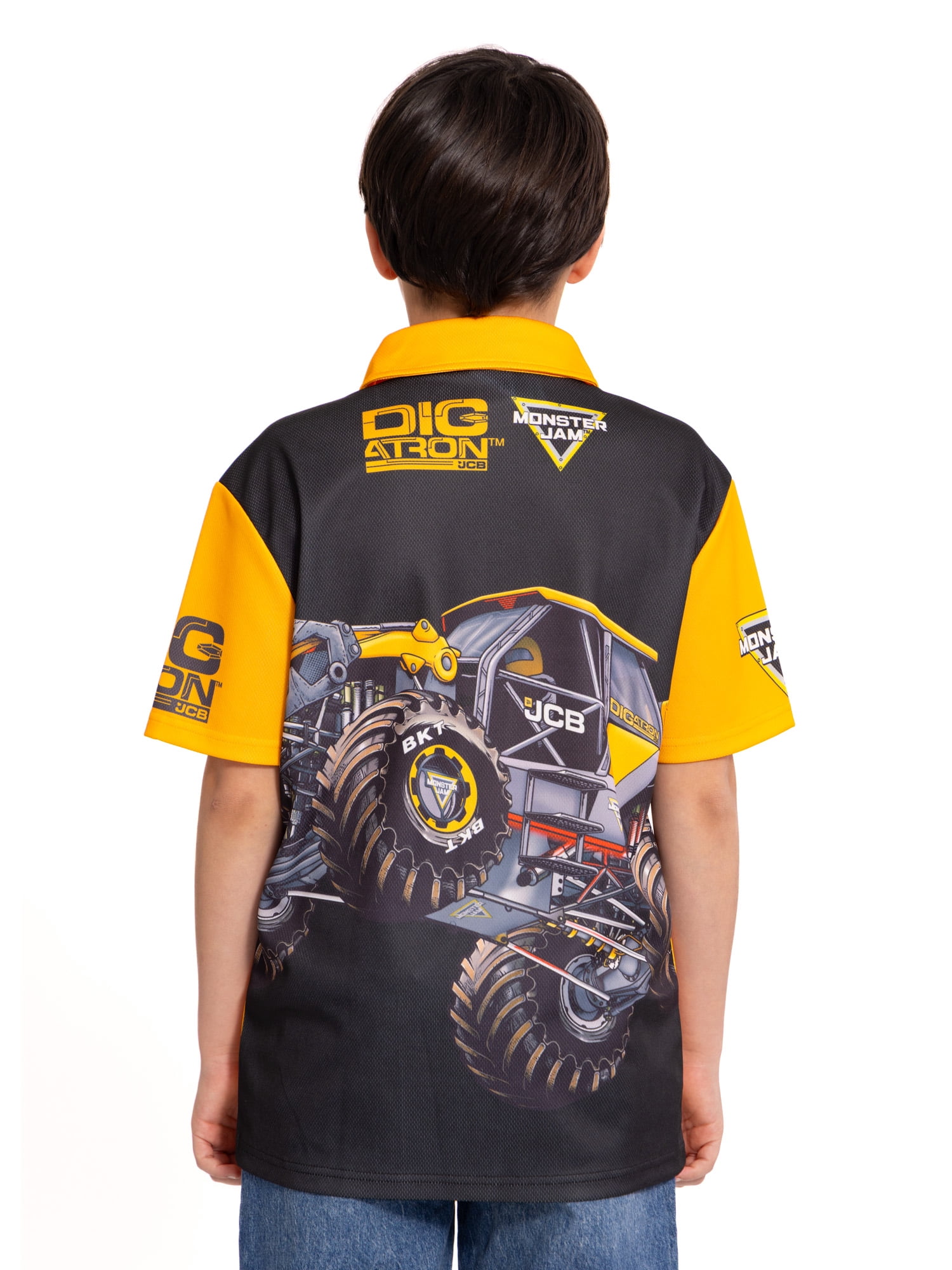 Monster Jam Digatron Boys Button Shirt with Short Sleeves, Sizes 4-16