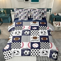 Manfei Est Sleep Sports Twin Bedding Sets 7-Piece for Teens, Cartoon Baseball Football Bedding Comforter Set, Chic Honeycomb Square Reversible Sheet Sets, Breathable Home Decor