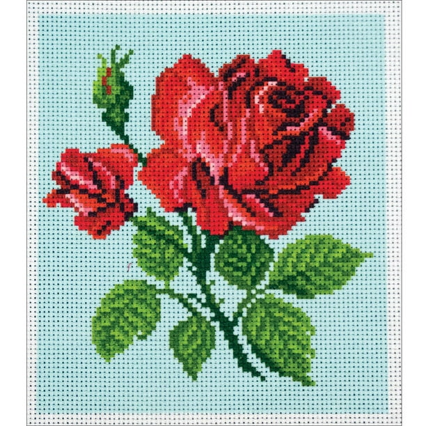 Collection D'Art Stamped Cross Stitch Kit, 20cm x 22cm, Red Rose