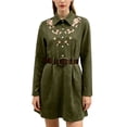 thumbnail image 5 of Women's Shirt Dress Cowgirl Floral Embroidered Tunic Dress Vintage Western Short Dresses Army Green S, 5 of 5