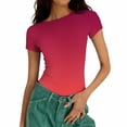 thumbnail image 6 of Womens Slim Fit Crop Tops Short Sleeve Ribbed Knit T-shirts Crew Neck Casual Base Tee 2026 Spring Summer Clothes (L, Hot Pink|Gradient), 6 of 6