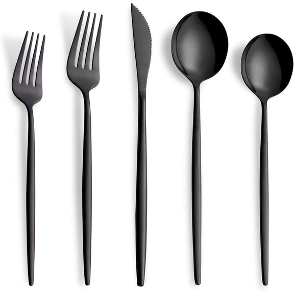 20 count Black Silverware Set,Stainless Steel Flatware Cutlery Set Service for 4 Including Forks Spoons ,Kitchen Utensil Set,Tableware for and Restaurant, Dishwasher Safe