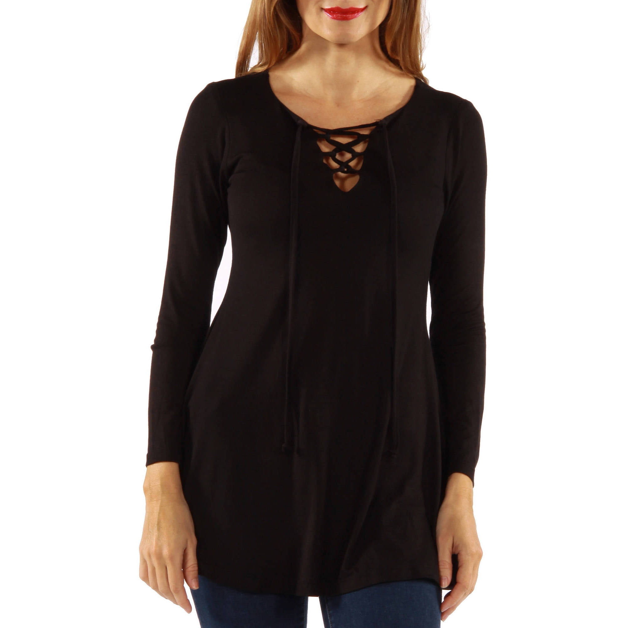 Women's Stunning Lace Up Keyhole Tunic Top