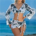 thumbnail image 2 of ZQGJB 4 Piece Bikini Sets for Women, High Cut Tie Dye Swimsuits, Sexy Bathing Suits with Long Sleeved Front Tie Knot Top and Skirt Bikini Set(Blue,XL), 2 of 9