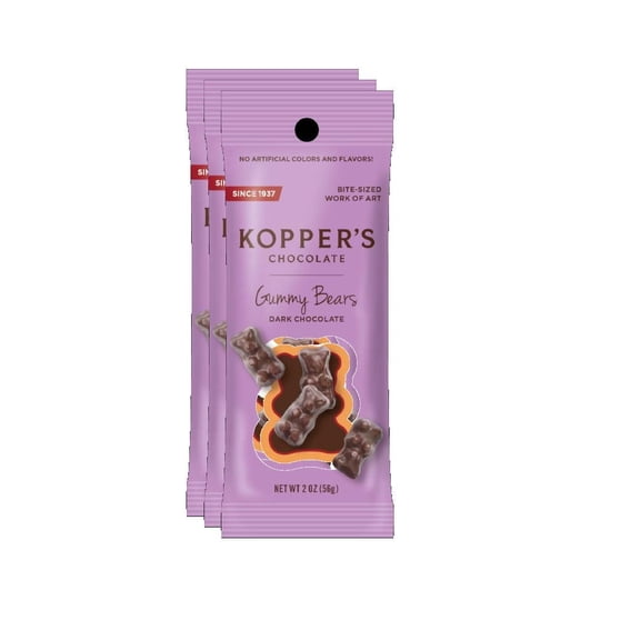 Kopper's Dark Chocolate Gummy Bears 2oz Grab & Go Bag - Pack of 3