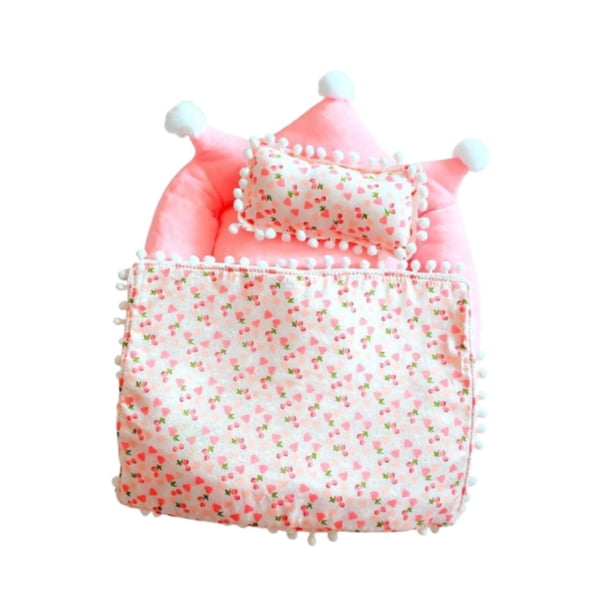 Cama de muñeca para escritorio, exhibición, suave, mini cama de princesa, linda figura de peluche, cama para dormir Rosa