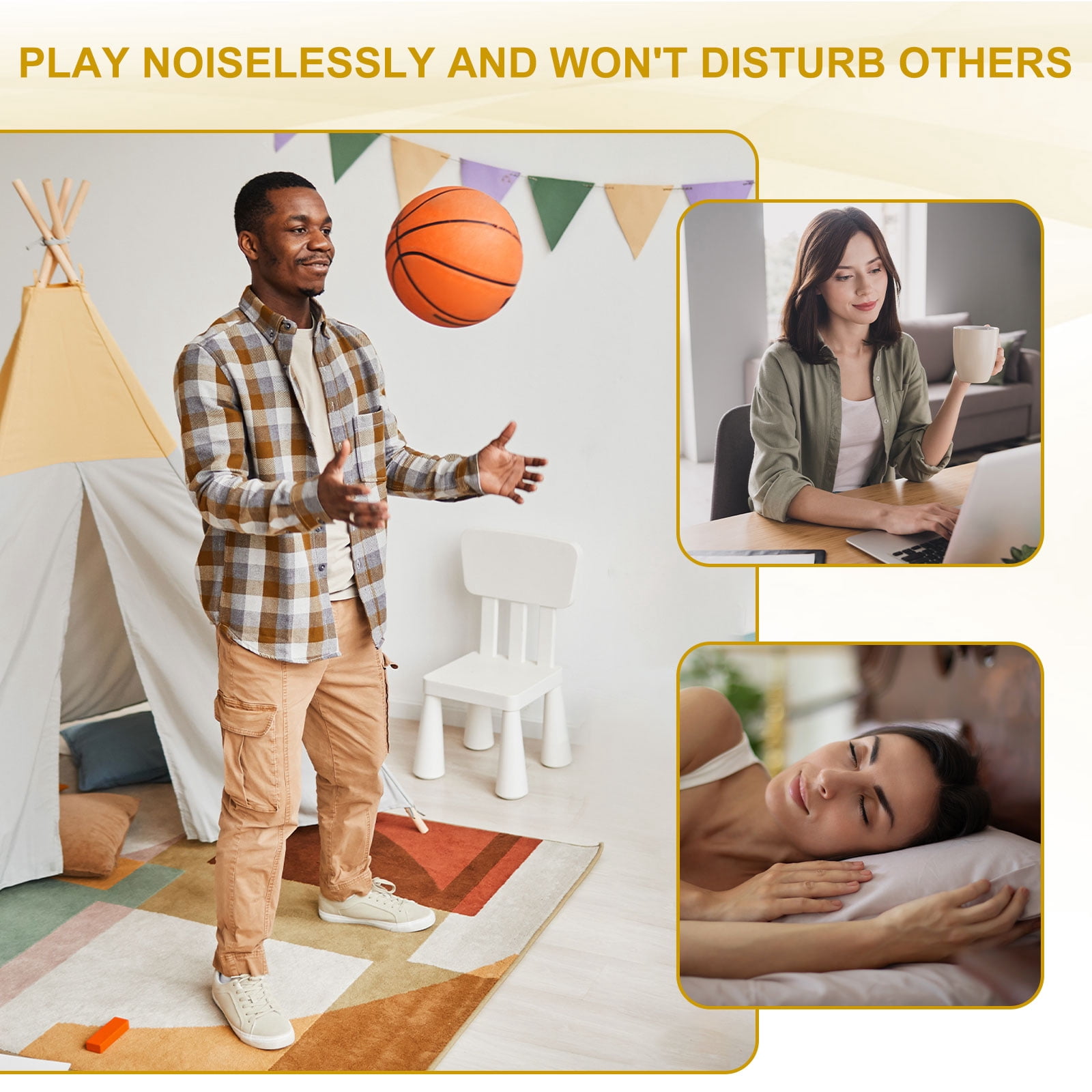 Uxcell Silent Basketball No Noise High-Density Foam Dribbling Indoor Basketball with Net for Quiet Dribbling Green NO.3