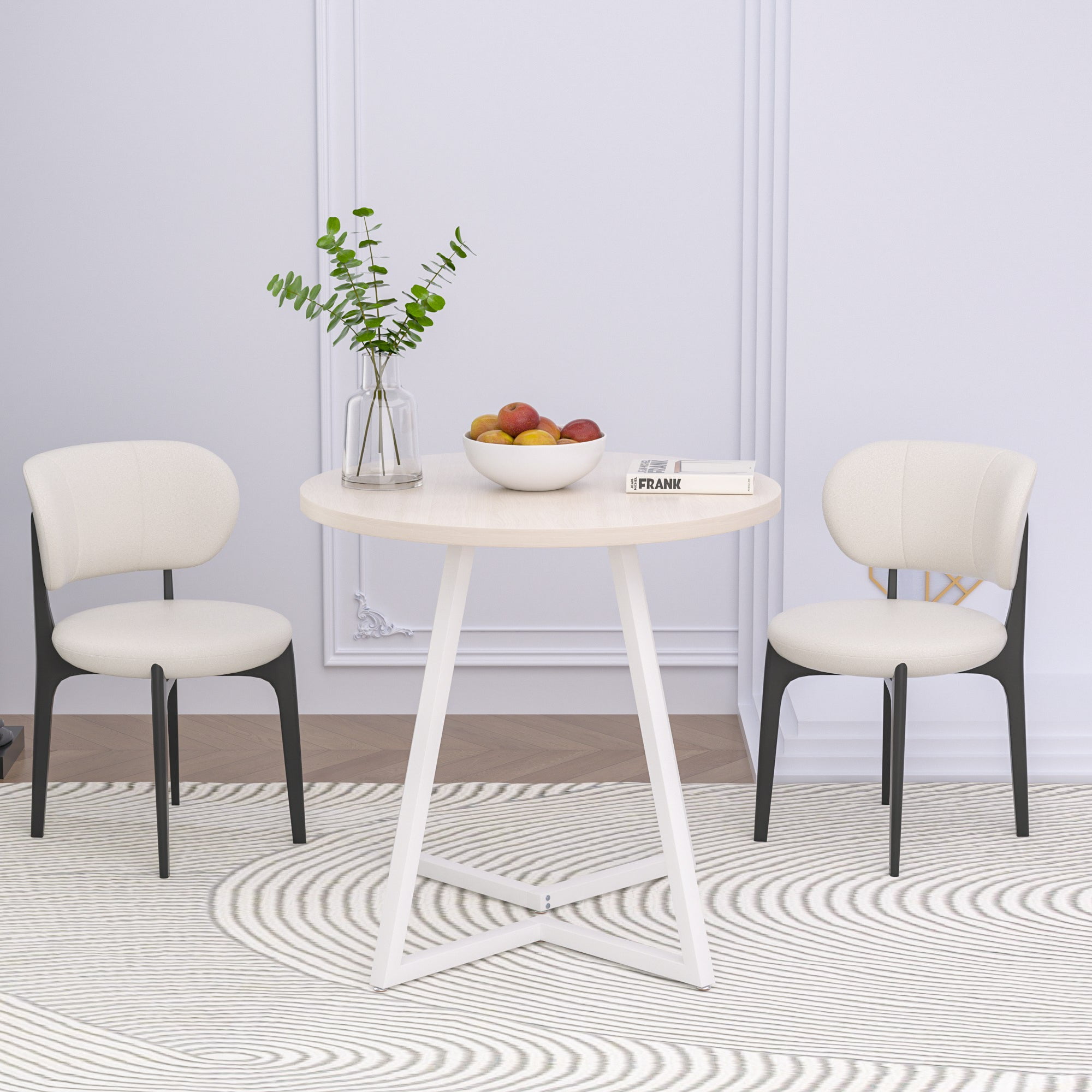 VECELO 35.4" Round Dining Table, Small Kitchen Table with Sturdy Metal Base, Dining Room Table for 2 to 4 Person, Natural Wood