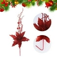 thumbnail image 5 of Lilgiuy 2Pcs Christmas Glitter Artificial Poinsettia Flowers Picks and Leaves Sprays Branches Ornament Xmas Floral Picks Stems for Christmas Tree Vase Wreath Garland Decor (Red), 5 of 5