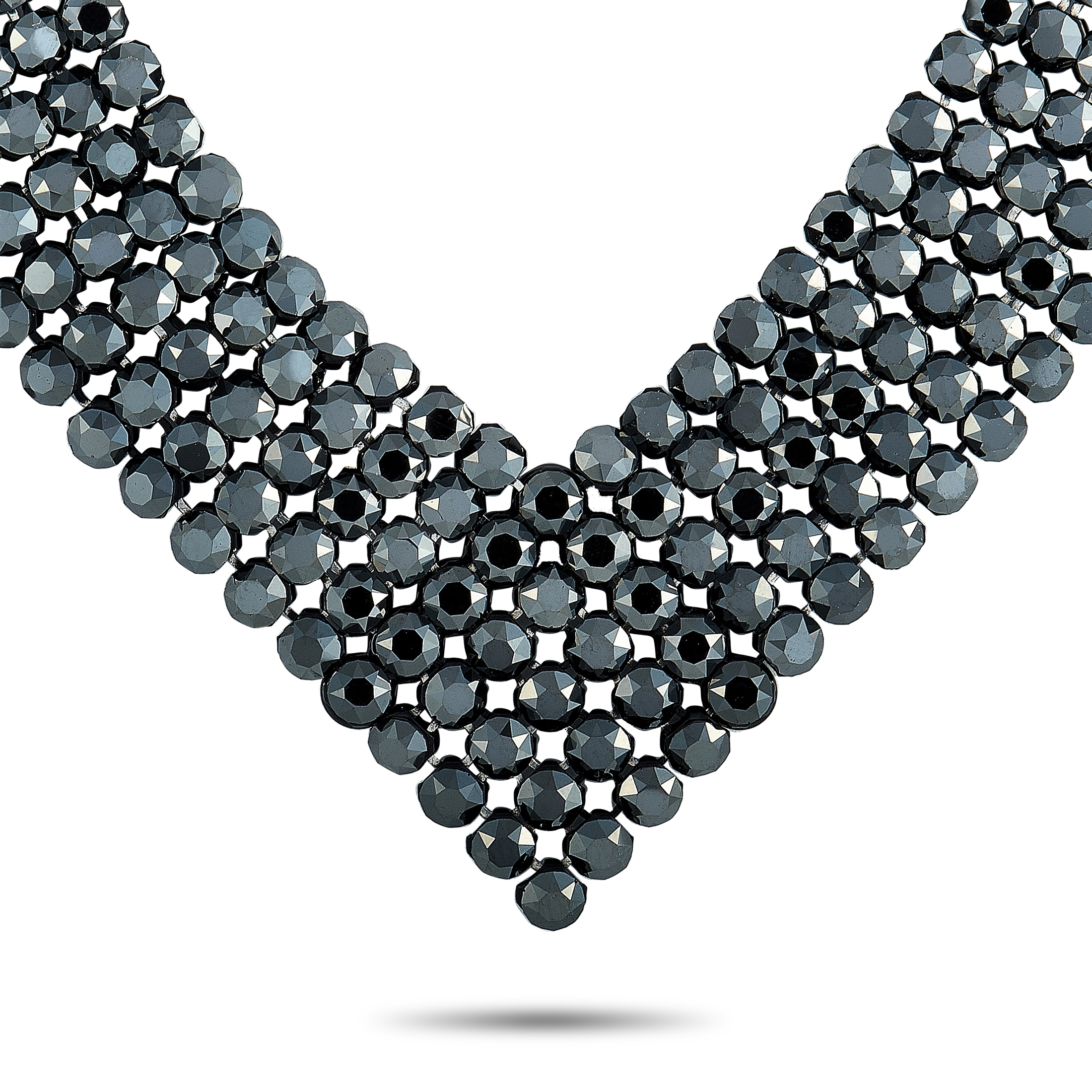 Swarovski Fit Rhodium-Plated Stainless Steel Black Crystal Collar 