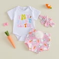 thumbnail image 2 of mgoYE Baby Girl Clothes 3Months Baby Girl Easter Outfit Ruffles Sleeve Bunny Carrot Printed Romper Short with Headband Summer Clothes(White,6-12 Months), 2 of 7
