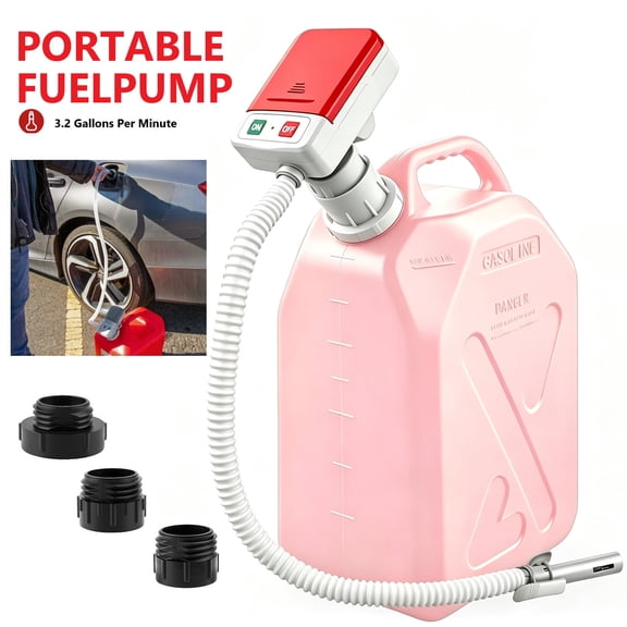 MILONG Portable Electric Fuel Transfer Pump with 51" Extra Long Hose, Auto-Stop, 3 Size Tank Adapters, Leak-Proof Liquid Transfer Pump for Gasoline, Fuel and Diesel, Red