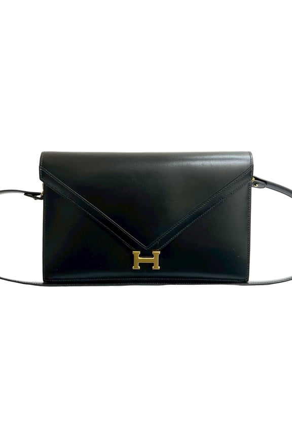 Pre-Owned W HERMES Herms Liddy Box Calf Leather Semi-Shoulder Bag Black 33034 (Good)